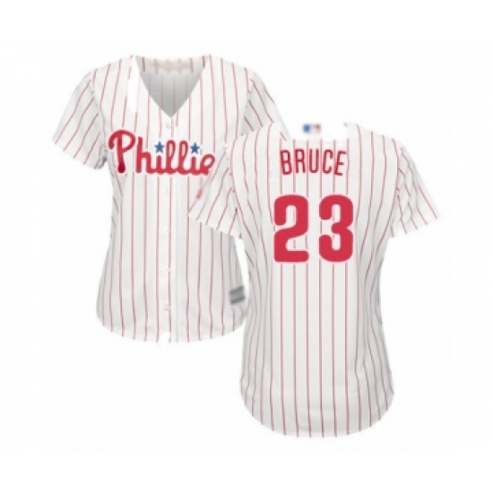 Women's Philadelphia Phillies 23 Jay Bruce Authentic White Red Strip Home Cool Base Baseball Player Jersey