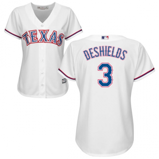 Women's Majestic Texas Rangers 3 Delino DeShields Replica White Home Cool Base MLB Jersey