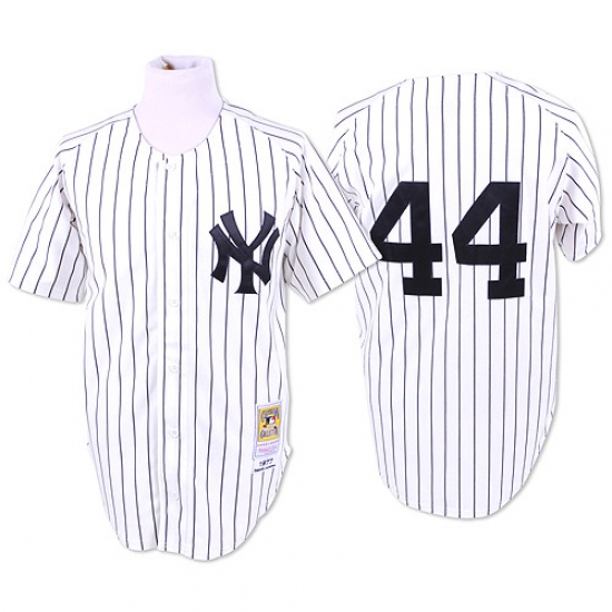 Men's Mitchell and Ness New York Yankees 44 Reggie Jackson Replica White Throwback MLB Jersey