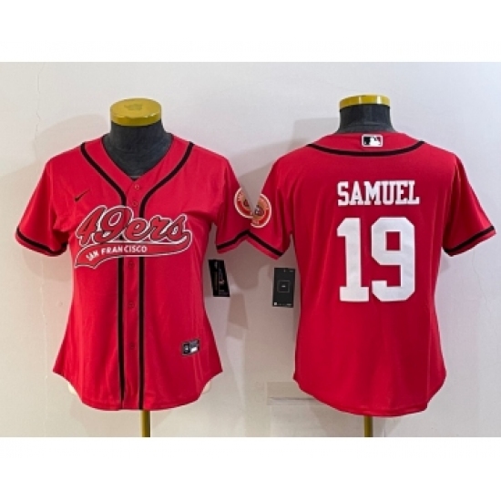 Women's San Francisco 49ers 19 Deebo Samuel Red With Patch Cool Base Stitched Baseball Jersey