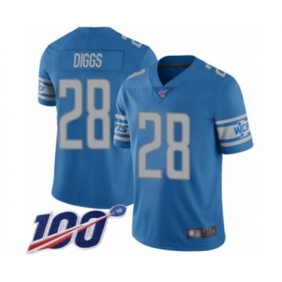 Men's Detroit Lions 28 Quandre Diggs Blue Team Color Vapor Untouchable Limited Player 100th Season Football Jersey