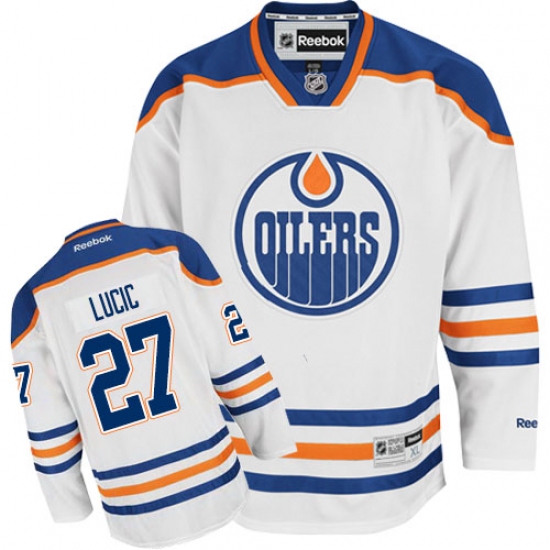 Men's Reebok Edmonton Oilers 27 Milan Lucic Authentic White Away NHL Jersey