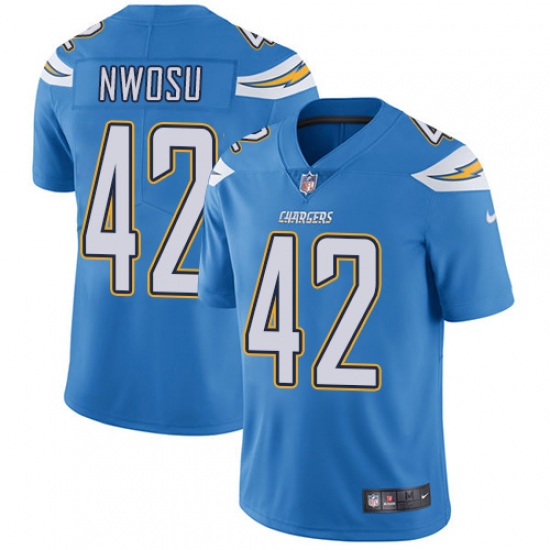 Men's Nike Los Angeles Chargers 42 Uchenna Nwosu Electric Blue Alternate Vapor Untouchable Limited Player NFL Jersey