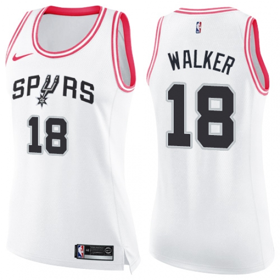 Women's Nike San Antonio Spurs 18 Lonnie Walker Swingman White Pink Fashion NBA Jersey