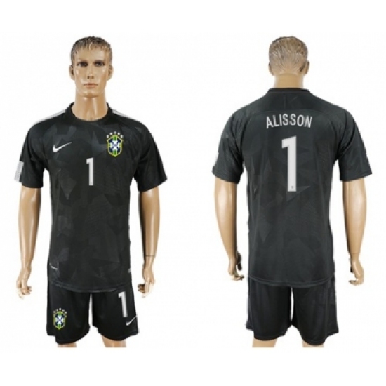 Brazil 1 Alisson Black Soccer Country Jersey