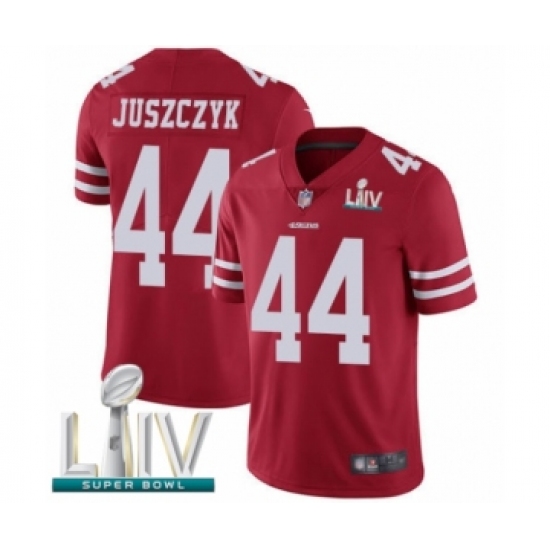 Men's San Francisco 49ers 44 Kyle Juszczyk Red Team Color Vapor Untouchable Limited Player Super Bowl LIV Bound Football Jersey