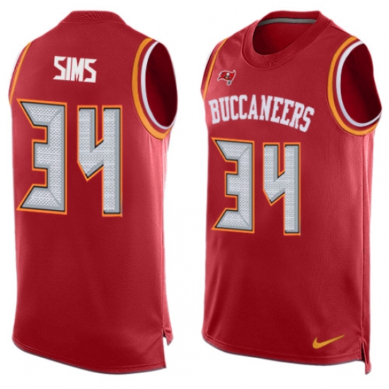 Men's Nike Tampa Bay Buccaneers 34 Charles Sims Limited Red Player Name & Number Tank Top NFL Jersey