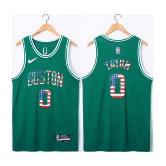 Men's Boston Celtics 0 Jayson Tatum USA Flag Green Stitched Jersey