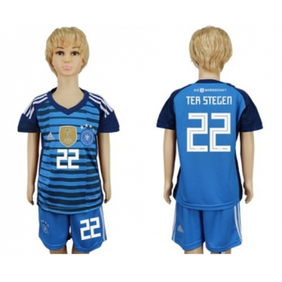 Germany 22 Ter Stegen Blue Kid Soccer Country Jersey