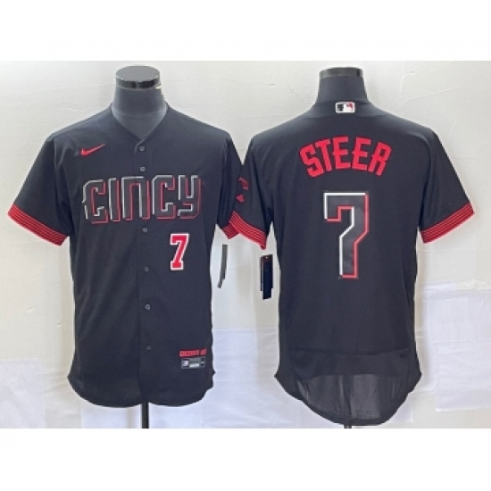 Men's Nike Cincinnati Reds Spencer Steer Number Black 2023 City Connect Flex Base Stitched Jersey1