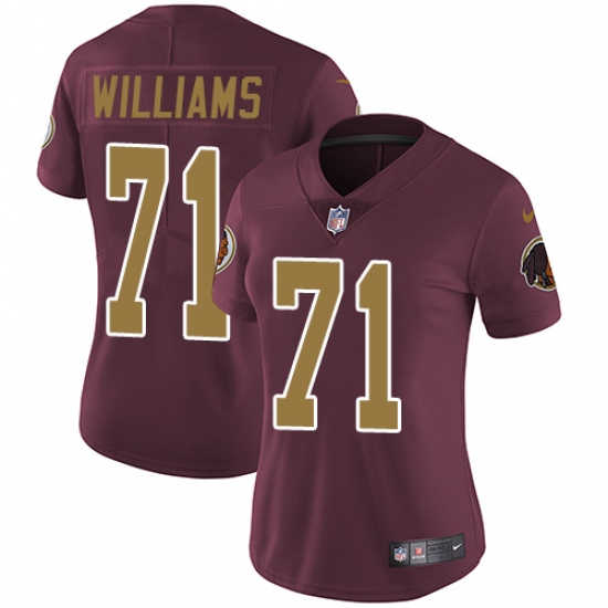 Women's Nike Washington Redskins 71 Trent Williams Burgundy Red/Gold Number Alternate 80TH Anniversary Vapor Untouchable Limited Player NFL Jersey