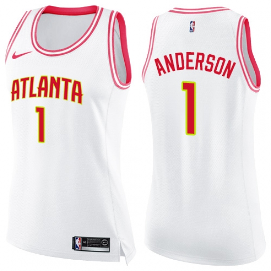 Women's Nike Atlanta Hawks 1 Justin Anderson Swingman White Pink Fashion NBA Jersey
