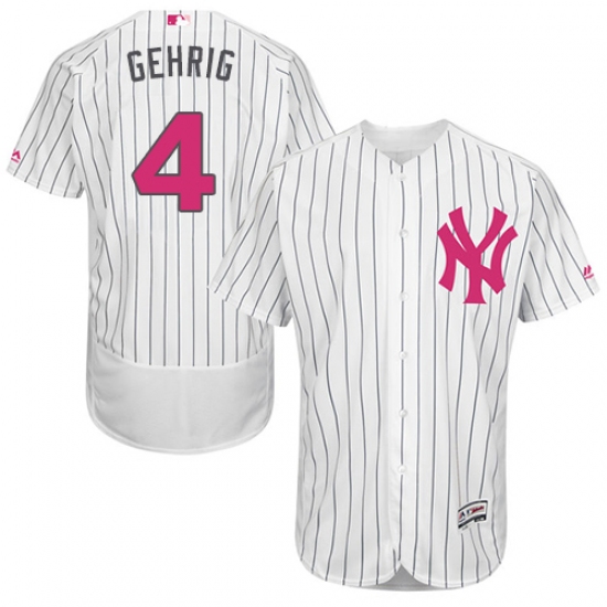 Men's Majestic New York Yankees 4 Lou Gehrig Authentic White 2016 Mother's Day Fashion Flex Base MLB Jersey