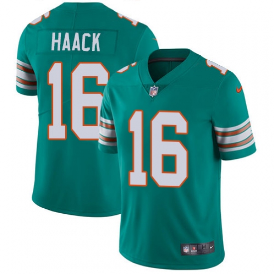 Men's Nike Miami Dolphins 16 Matt Haack Aqua Green Alternate Vapor Untouchable Limited Player NFL Jersey