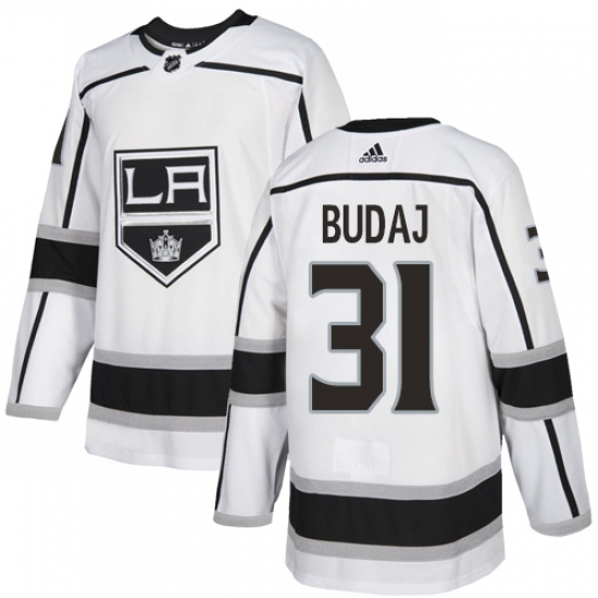 Men's Adidas Los Angeles Kings 31 Peter Budaj Authentic White Away NHL Jersey