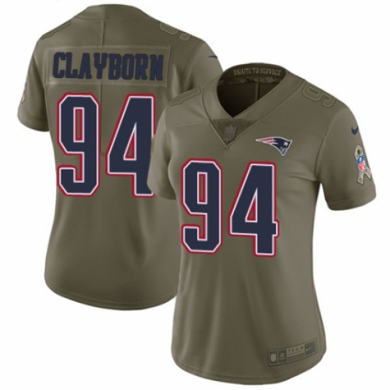 Women's Nike New England Patriots 94 Adrian Clayborn Limited Olive 2017 Salute to Service NFL Jersey