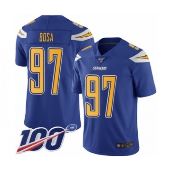 Men's Los Angeles Chargers 97 Joey Bosa Limited Electric Blue Rush Vapor Untouchable 100th Season Football Jersey