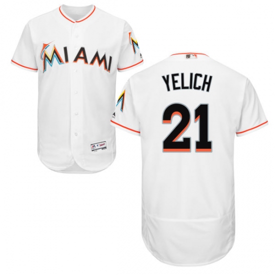 Men's Majestic Miami Marlins 21 Christian Yelich White Home Flex Base Authentic Collection MLB Jersey