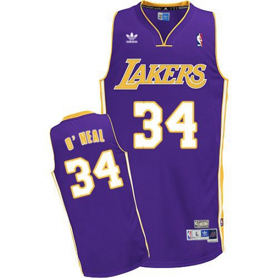 Men's Adidas Los Angeles Lakers 34 Shaquille O'Neal Swingman Purple Throwback NBA Jersey