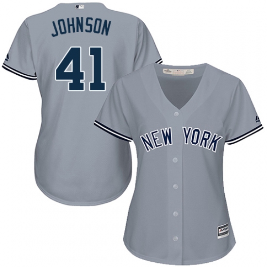 Women's Majestic New York Yankees 41 Randy Johnson Replica Grey Road MLB Jersey