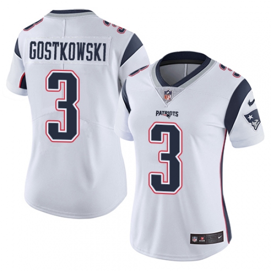 Women's Nike New England Patriots 3 Stephen Gostkowski White Vapor Untouchable Limited Player NFL Jersey