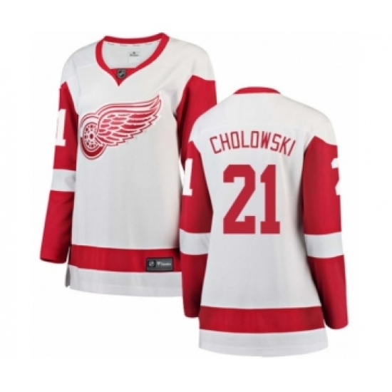 Women's Detroit Red Wings 21 Dennis Cholowski Authentic White Away Fanatics Branded Breakaway NHL Jersey