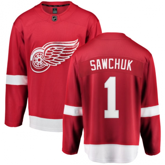 Men's Detroit Red Wings 1 Terry Sawchuk Fanatics Branded Red Home Breakaway NHL Jersey