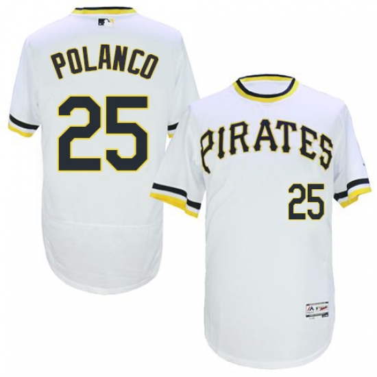 Men's Majestic Pittsburgh Pirates 25 Gregory Polanco White Flexbase Authentic Collection Cooperstown MLB Jersey