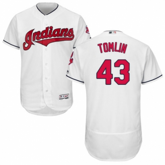Men's Majestic Cleveland Indians 43 Josh Tomlin White Home Flex Base Authentic Collection MLB Jersey