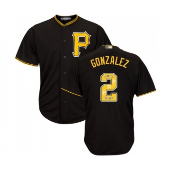 Men's Pittsburgh Pirates 2 Erik Gonzalez Authentic Black Team Logo Fashion Cool Base Baseball Jersey