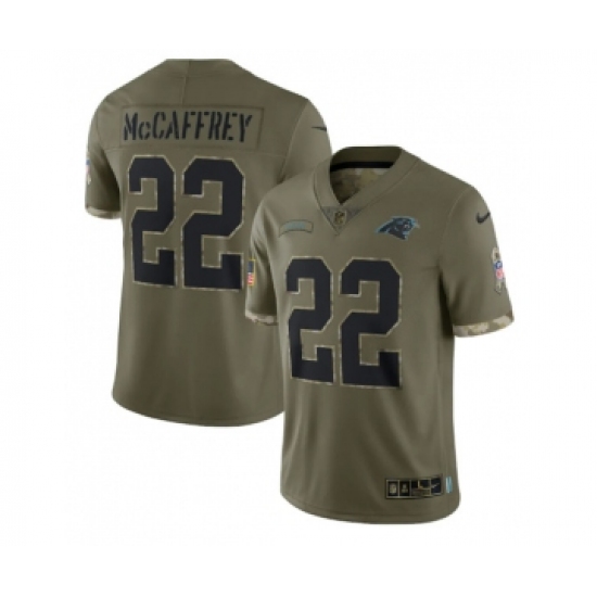 Men's Carolina Panthers 22 Christian McCaffrey 2022 Olive Salute To Service Limited Stitched Jersey