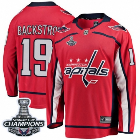 Youth Washington Capitals 19 Nicklas Backstrom Fanatics Branded Red Home Breakaway 2018 Stanley Cup Final Champions NHL Jersey