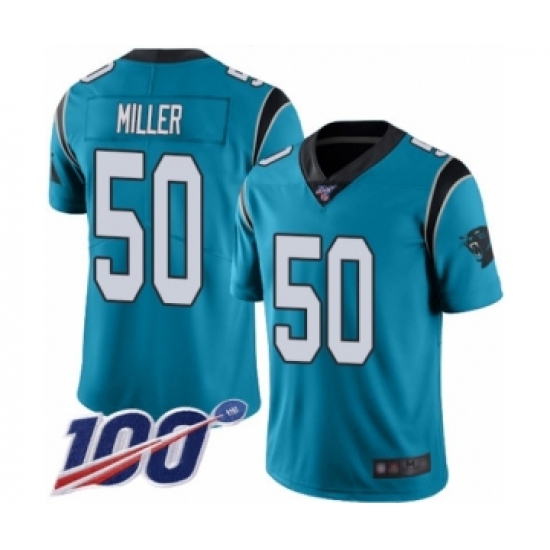 Men's Carolina Panthers 50 Christian Miller Blue Alternate Vapor Untouchable Limited Player 100th Season Football Jersey
