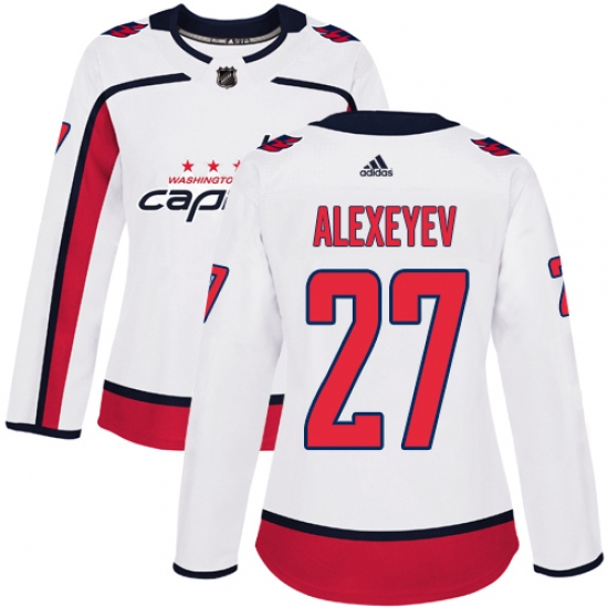 Women's Adidas Washington Capitals 27 Alexander Alexeyev Authentic White Away NHL Jersey