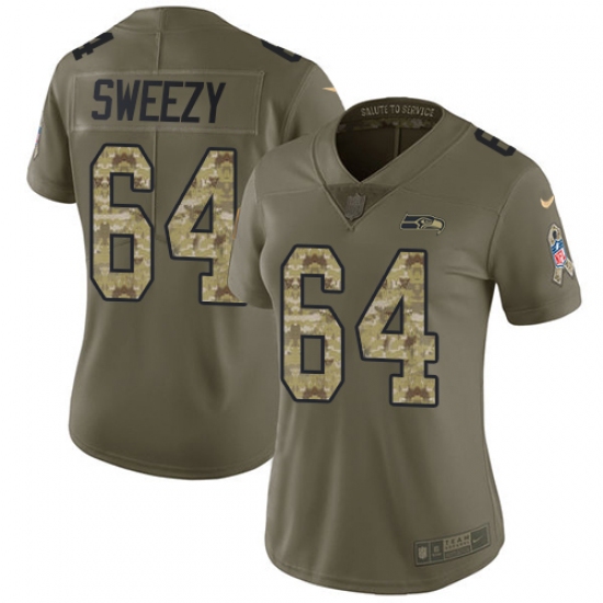 Women Nike Seattle Seahawks 64 J.R. Sweezy Limited Olive Camo 2017 Salute to Service NFL Jersey