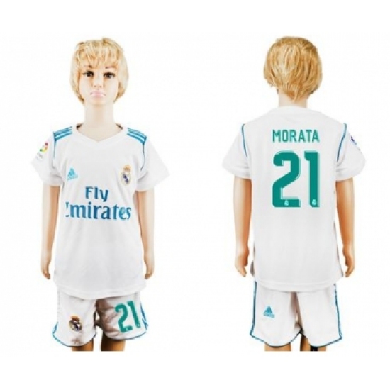 Real Madrid 21 Morata White Home Kid Soccer Club Jersey