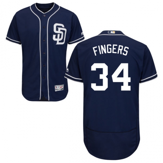 Men's Majestic San Diego Padres 34 Rollie Fingers Navy Blue Alternate Flex Base Authentic Collection MLB Jersey