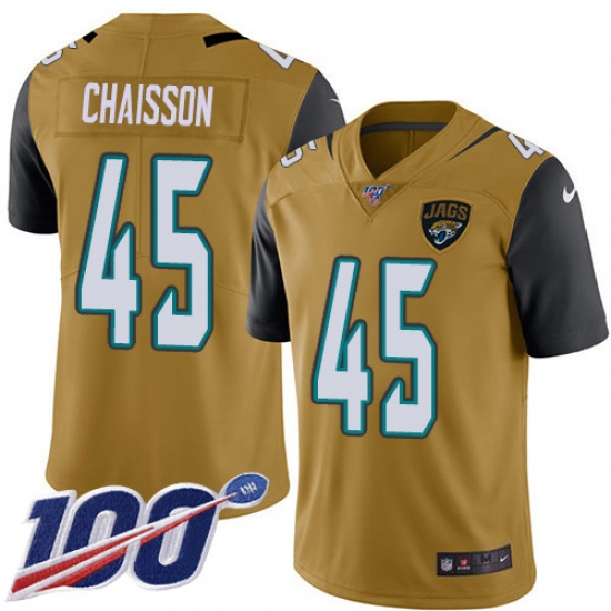 Youth Jacksonville Jaguars 45 K'Lavon Chaisson Gold Stitched NFL Limited Rush 100th Season Jersey