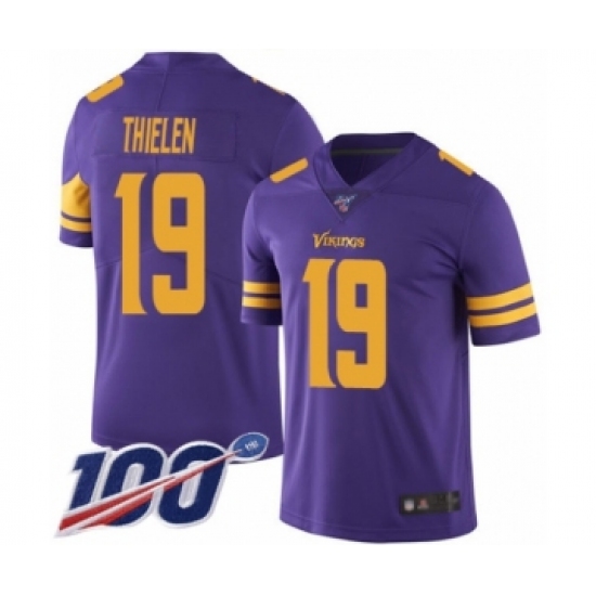 Men's Minnesota Vikings 19 Adam Thielen Limited Purple Rush Vapor Untouchable 100th Season Football Jersey