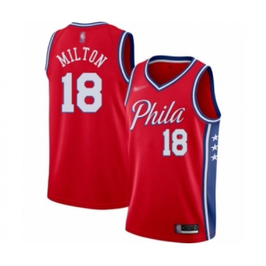 Men's Philadelphia 76ers 18 Shake Milton Authentic Red Finished Basketball Jersey - Statement Edition