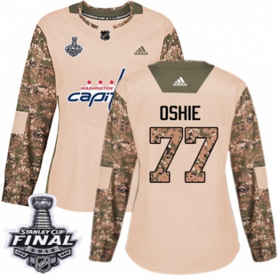 Women's Adidas Washington Capitals 77 T.J. Oshie Authentic Camo Veterans Day Practice 2018 Stanley Cup Final NHL Jersey