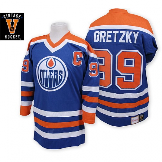 Men's Mitchell and Ness Edmonton Oilers 99 Wayne Gretzky Authentic Navy Blue Throwback NHL Jersey