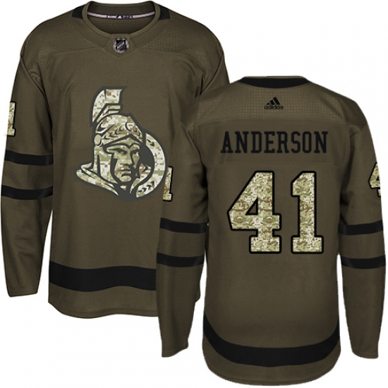 Youth Adidas Ottawa Senators 41 Craig Anderson Premier Green Salute to Service NHL Jersey