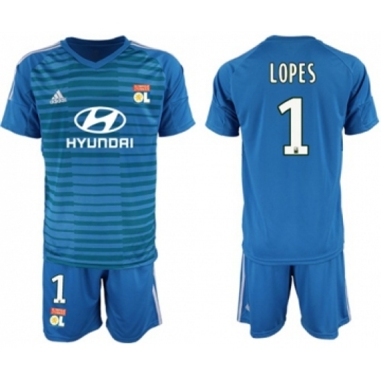 Lyon 1 Lopes Blue Goalkeeper Soccer Club Jersey