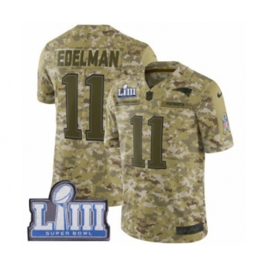 Men's Nike New England Patriots 11 Julian Edelman Limited Camo 2018 Salute to Service Super Bowl LIII Bound NFL Jersey