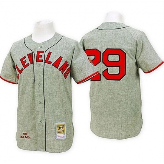 Men's Mitchell and Ness 1948 Cleveland Indians 29 Satchel Paige Authentic Grey Throwback MLB Jersey