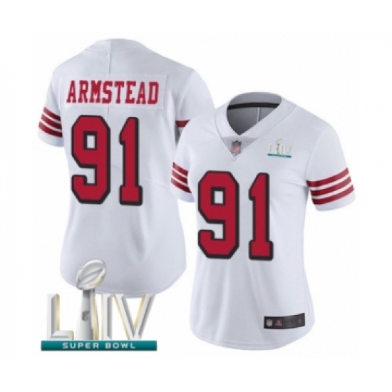Women's San Francisco 49ers 91 Arik Armstead Limited White Rush Vapor Untouchable Super Bowl LIV Bound Football Jersey