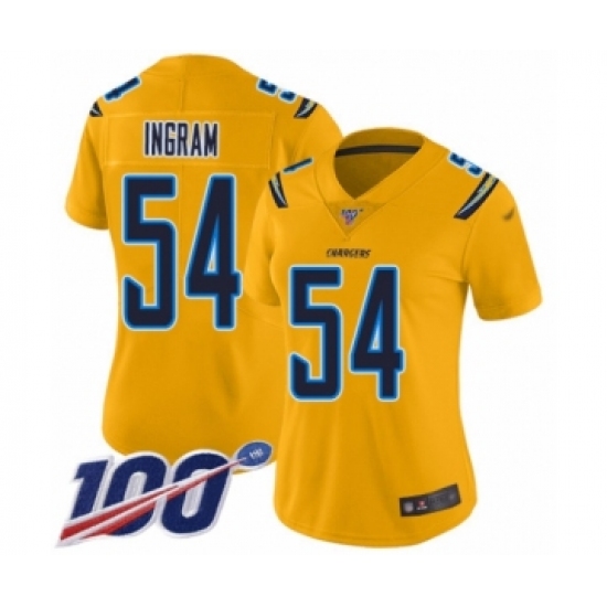 Women's Los Angeles Chargers 54 Melvin Ingram Limited Gold Inverted Legend 100th Season Football Jersey