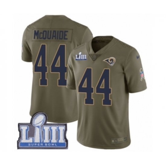 Men's Nike Los Angeles Rams 44 Jacob McQuaide Limited Olive 2017 Salute to Service Super Bowl LIII Bound NFL Jersey