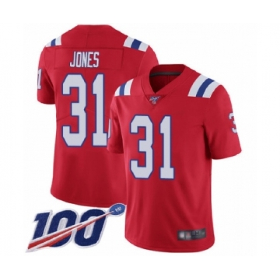 Men's New England Patriots 31 Jonathan Jones Red Alternate Vapor Untouchable Limited Player 100th Season Football Jersey